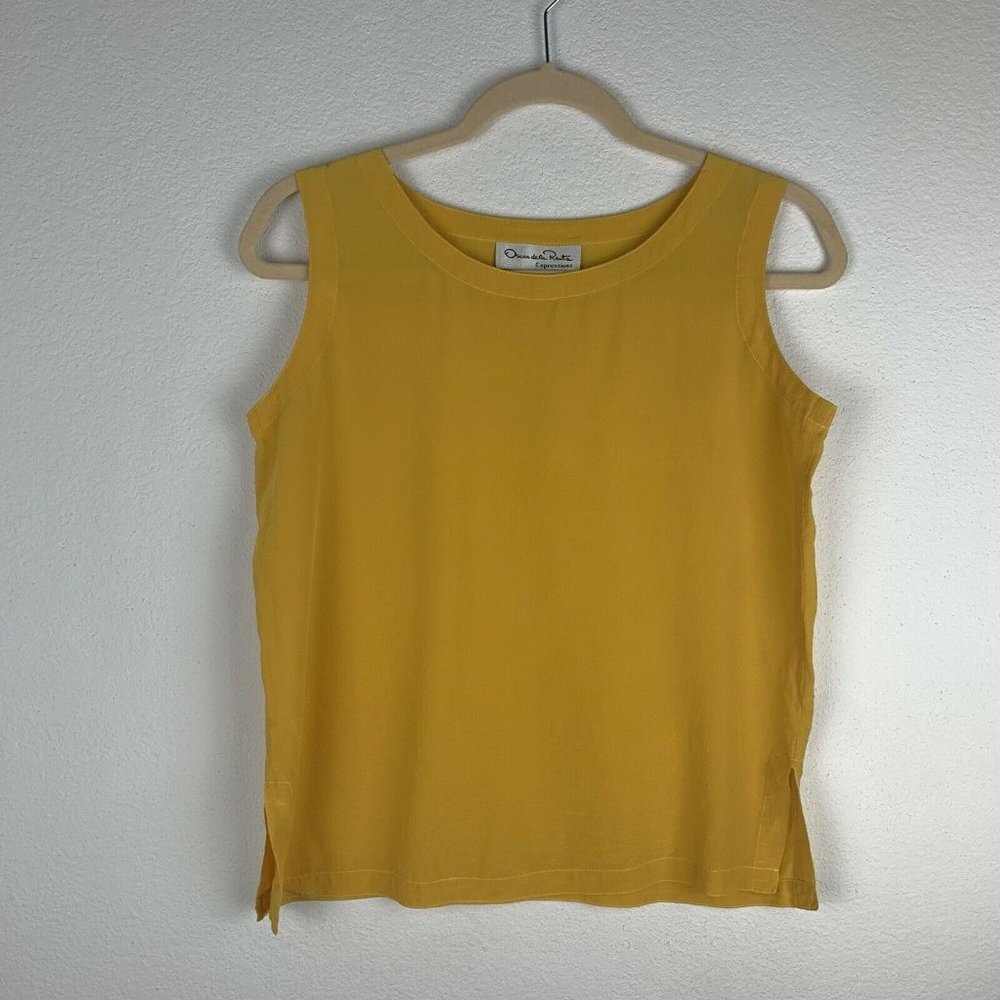 VINTAGE Oscar de la Renta Expressions S Yellow Silk Sleeveless Tank Blouse Top